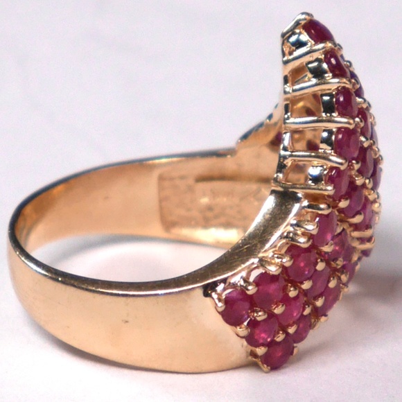 14k Ruby Ring Chevron V Cluster SOLID Yellow Gold - Picture 5 of 9